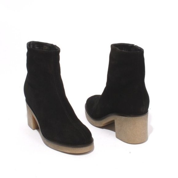 Side Zip Boot - Black Suede Leather ITALIAN Black Suede Fleece Zip Up Ankle Heel Boots